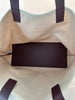 VALENTINO Cream Neutral Canvas & Brown Leather V-Logo Large Tote Bag