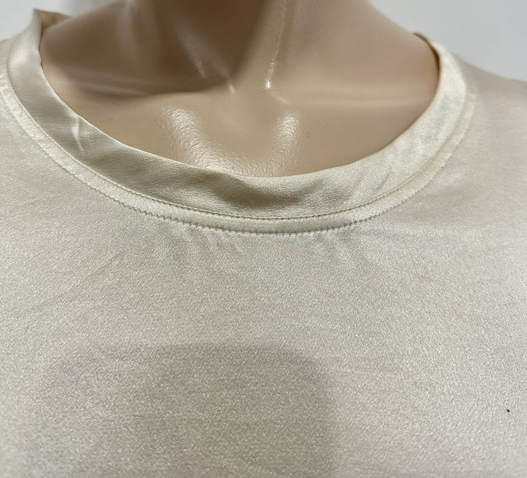 YVES SAINT LAURENT RIVE GAUCHE Cream 100% Silk Sheen Long Sleeve Blouse Top M