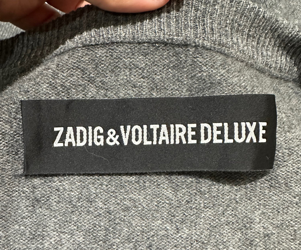 ZADIG & VOLTAIRE DELUXE Grey 100% Cashmere Plunge V Neckline Jumper Sweater M