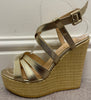 DANIEL Gold Metallic Leather Strappy Wicker Wedge Platform Sandals Shoes UK6