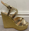 DANIEL Gold Metallic Leather Strappy Wicker Wedge Platform Sandals Shoes UK6