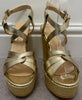 DANIEL Gold Metallic Leather Strappy Wicker Wedge Platform Sandals Shoes UK6