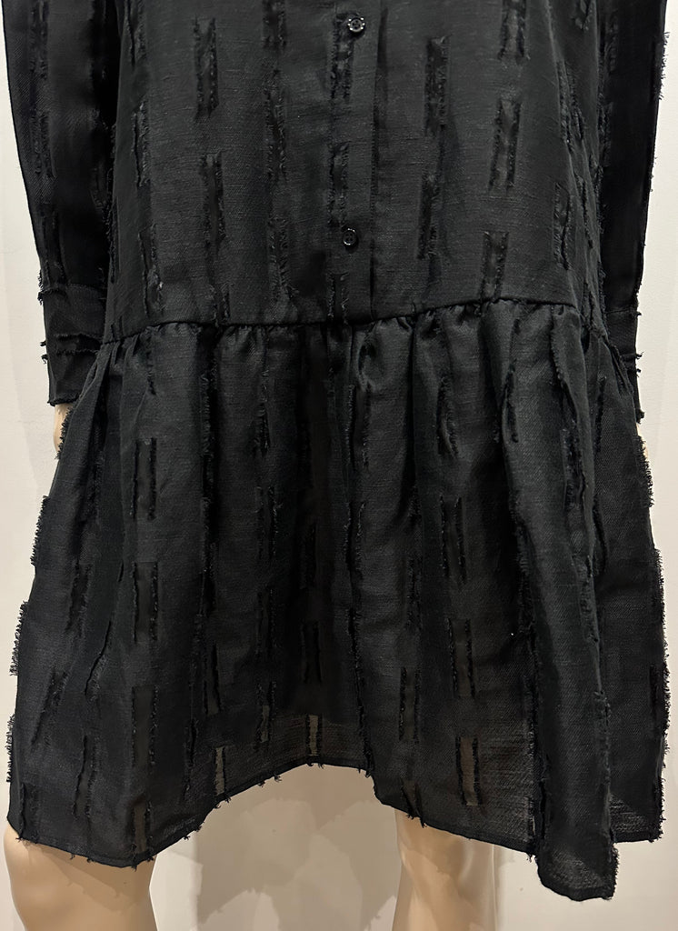 & OTHER STORIES Black Linen Cotton Blend Collared Long Sleeve Dress EU36 UK8