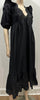 MANGO MNG Black Cotton V Neck Short Sleeve Embroidery Trim Long Maxi Dress XS