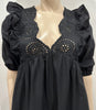 MANGO MNG Black Cotton V Neck Short Sleeve Embroidery Trim Long Maxi Dress XS