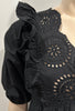 MANGO MNG Black Cotton V Neck Short Sleeve Embroidery Trim Long Maxi Dress XS