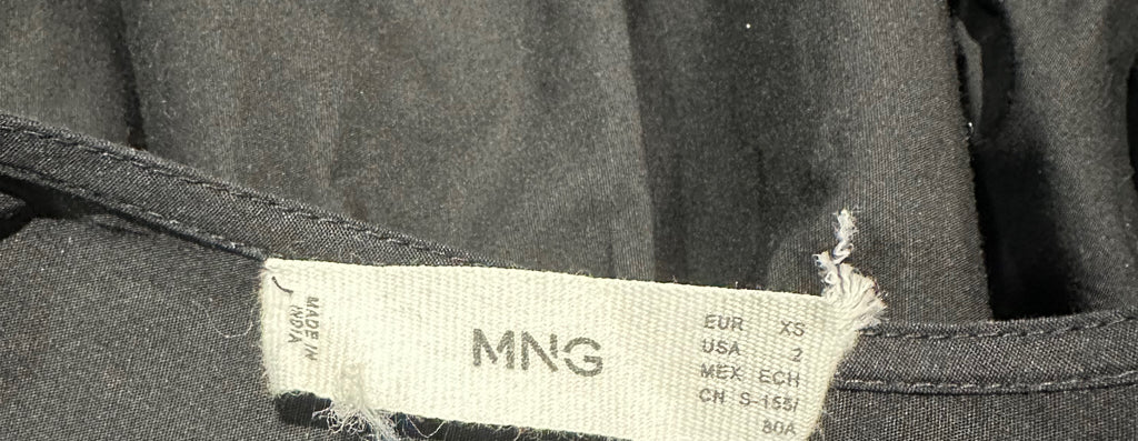 MANGO MNG Black Cotton V Neck Short Sleeve Embroidery Trim Long Maxi Dress XS