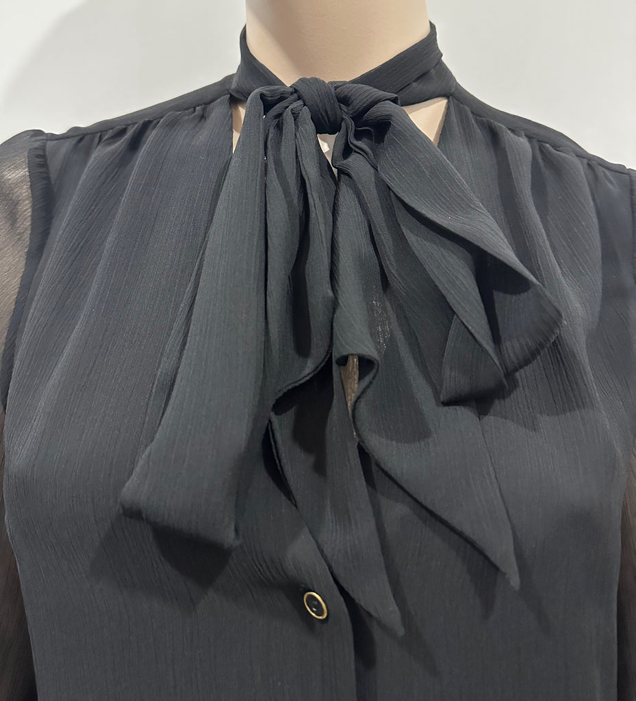 SOMERSET ALICE TEMPERLEY Black Collarless Long Sleeve Chiffon Blouse Shirt Top 8