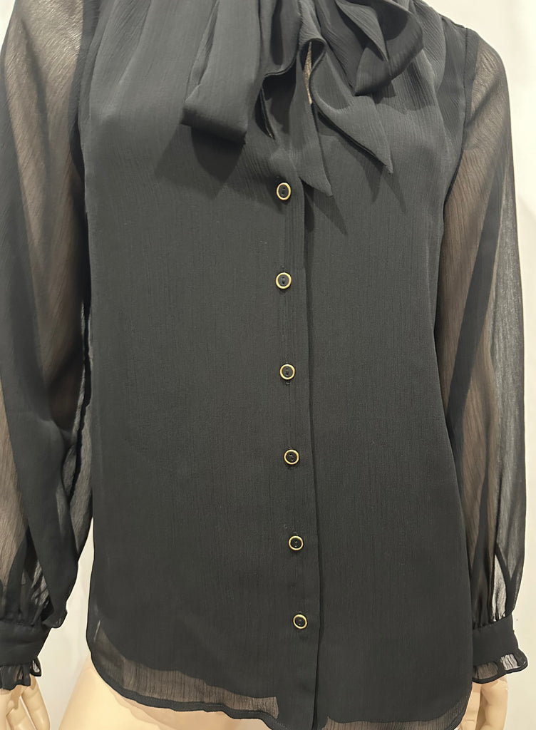 SOMERSET ALICE TEMPERLEY Black Collarless Long Sleeve Chiffon Blouse Shirt Top 8