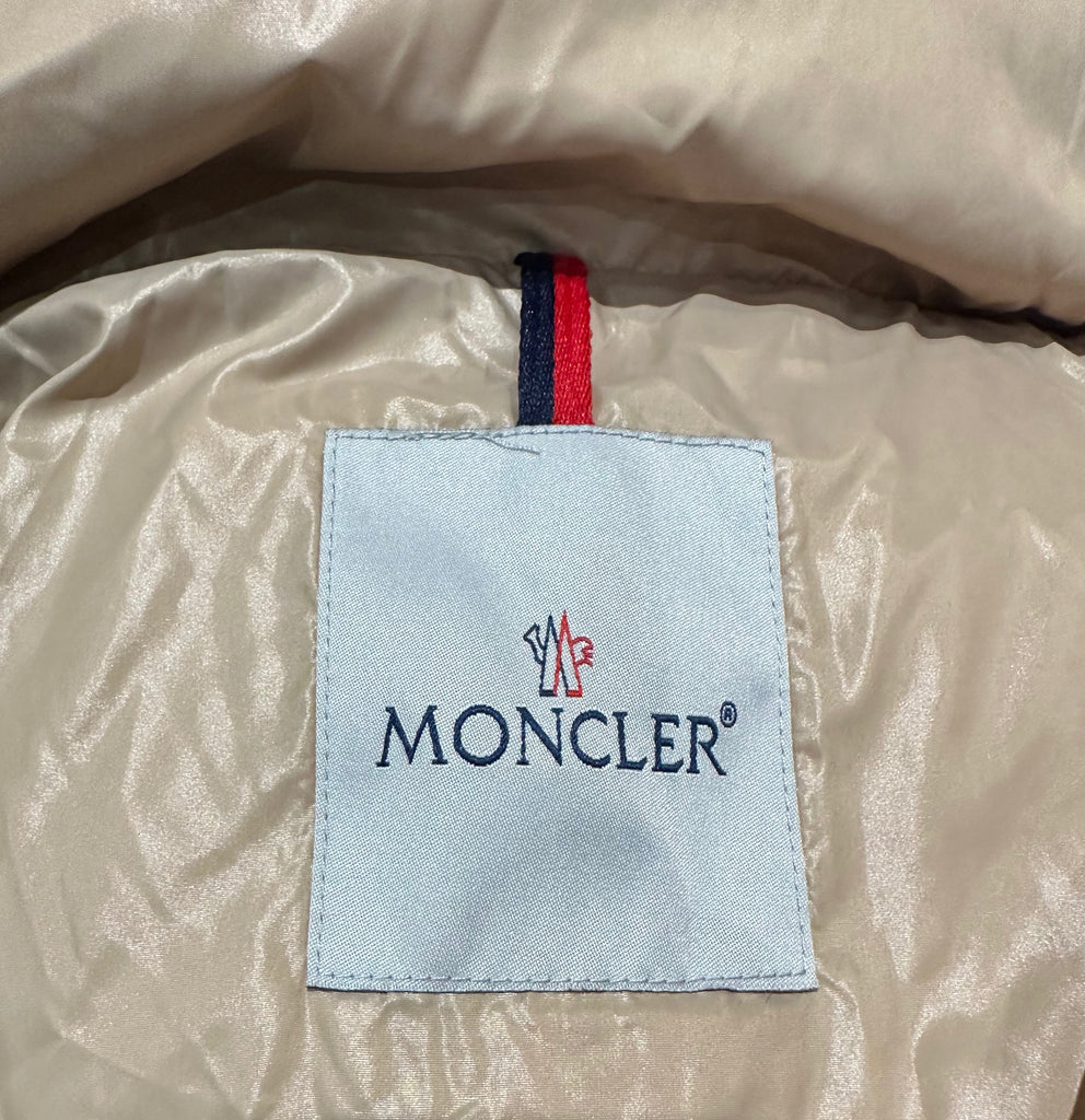 MONCLER Dusky Pink Jewelled Detail Detachable Hood Quilted Down Puffer Jacket