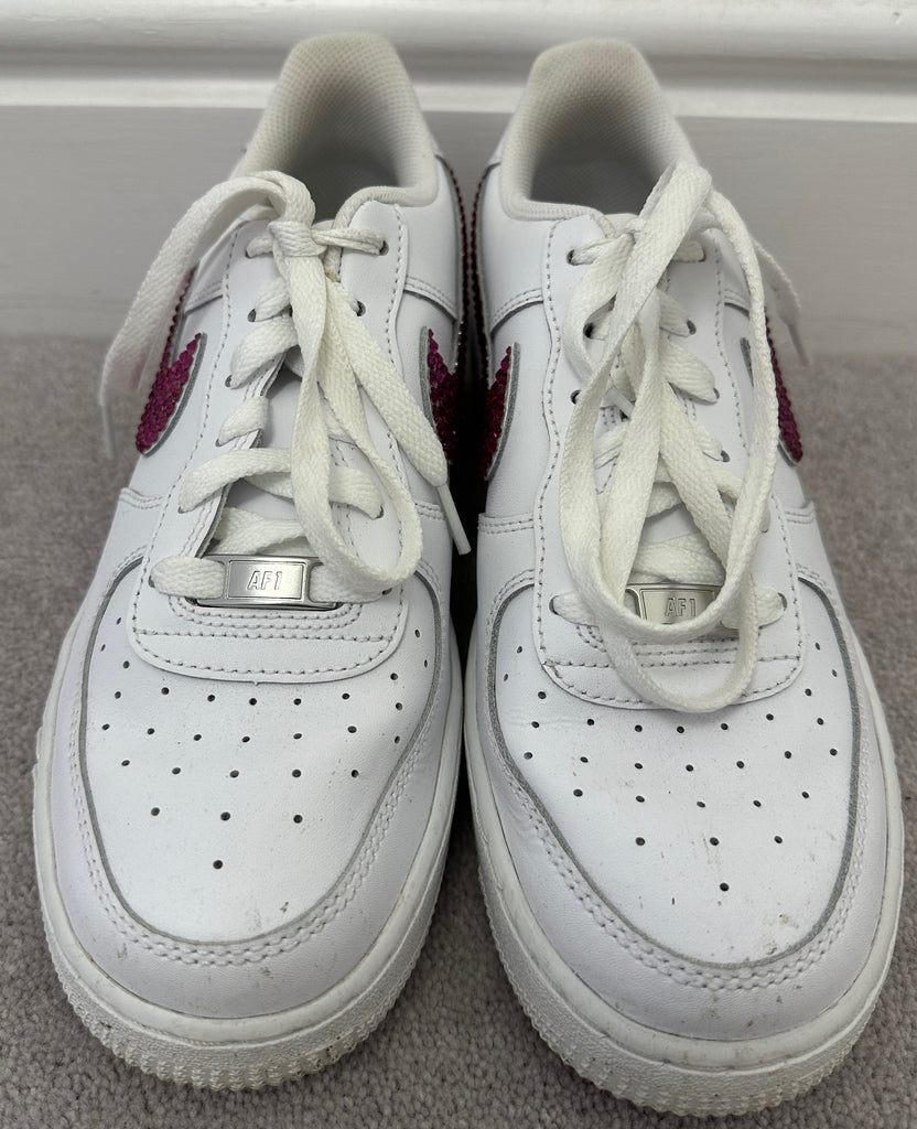 NIKE AIR FORCE 1 White Leather Pink Crystal Detail Sneakers Trainers UK5.5 EU38.5