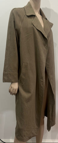 VANESSA BRUNO Chocolate Brown Cotton Lamb Wool Collar Belted Winter Coat SzM