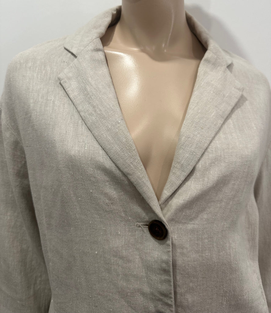 MANGO Beige 100% Linen Single Breasted Long Sleeve Lightweight Jacket Coat EU S