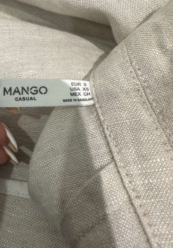 MANGO Beige 100% Linen Single Breasted Long Sleeve Lightweight Jacket Coat EU S