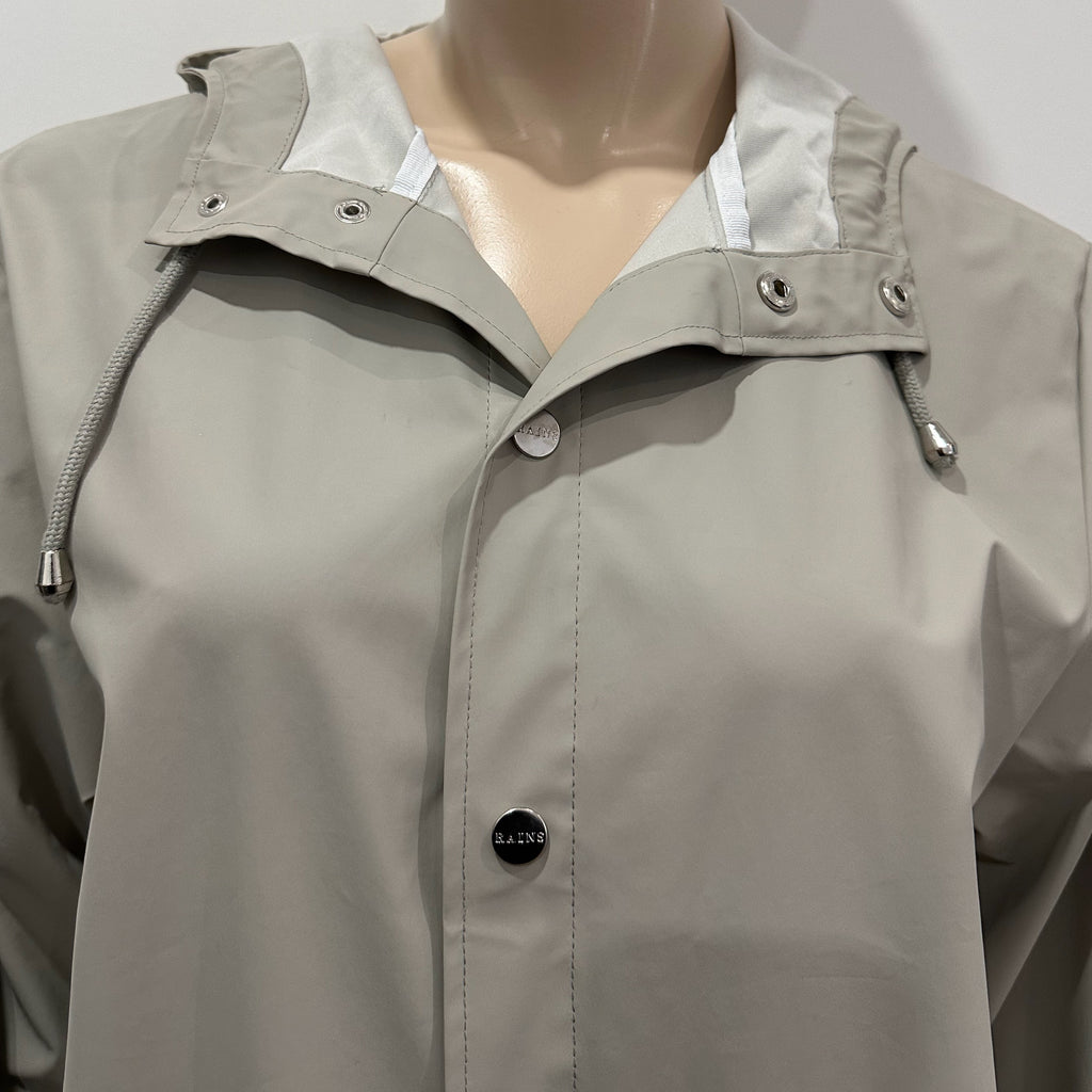 RAINS Women's Beige Hooded Silver Popper Fastened Lightweight Jacket Coat XS/S