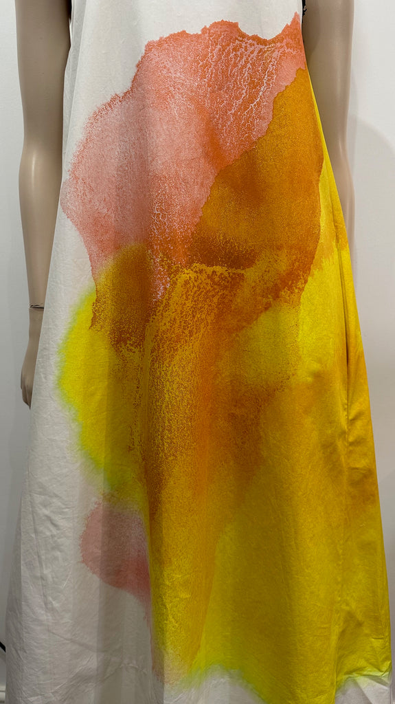COS White Multi-Colour Cotton Abstract Print Sleeveless A-Line Maxi Dress EU34
