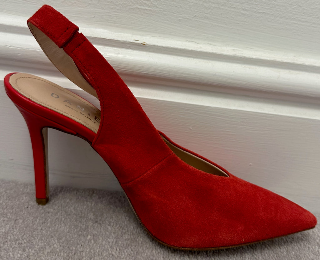 DANIEL Red Suede Pointed Toes Slingback High Heel Sandals Shoes EU38 UK5 NEW!