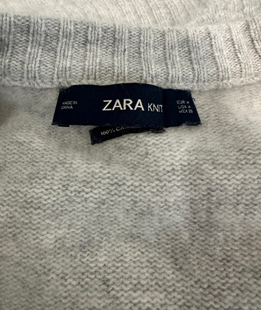 ZARA KNIT Women's Grey 100% Cashmere V Neck Long Sleeve Jumper Sweater Top M