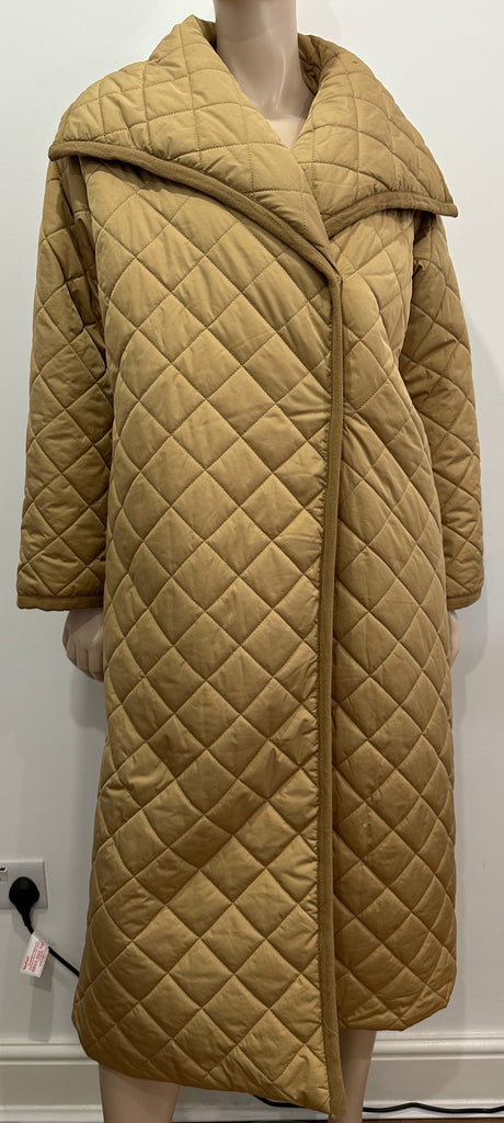 ASOS Camel Brown Large Collar Diamond Quilted Long Length Jacket Coat UK 6 EU34