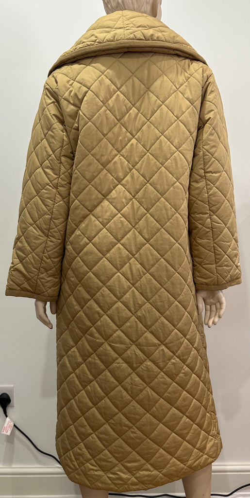 ASOS Camel Brown Large Collar Diamond Quilted Long Length Jacket Coat UK 6 EU34