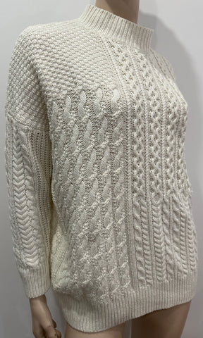 JOIE Porcelain White Silk & Cotton Embroidered Long Sleeve Jumper Sweater Top M