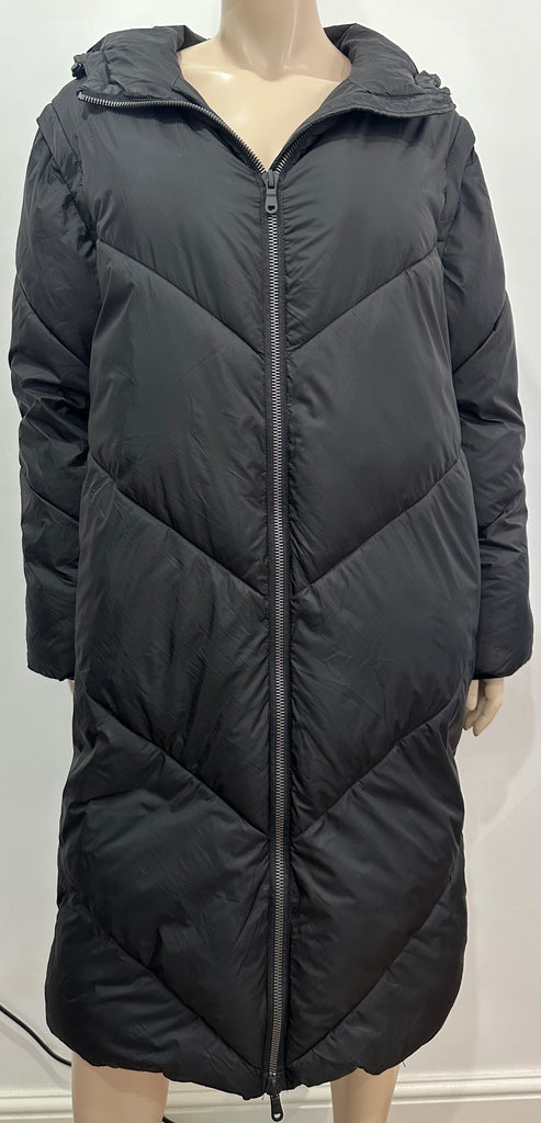 ZARA Women's Black Quilted Hooded Zipper Fastened Long Length Puffer Jacket Coat S