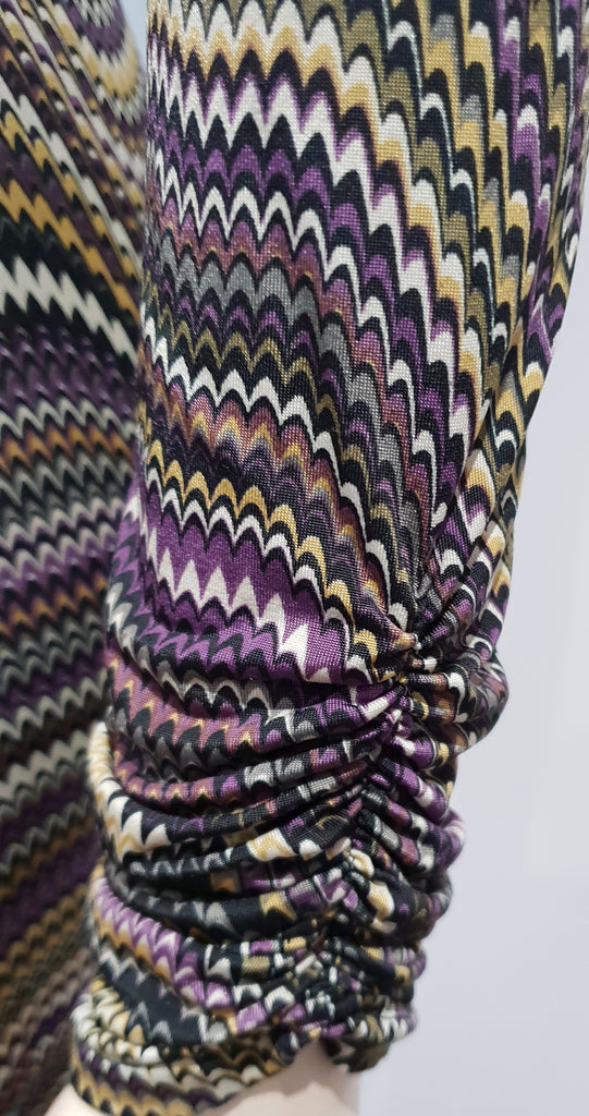 EDEN PARIS Purple Black Beige Stripe Patterned Scoop Neck Long Sleeve Mini Dress