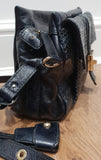 D&G DOLCE & GABBANA Blue Grey Snakeskin Texture & Black Leather Shoulder Bag