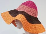 LA PERLA STUDIO Made In Italy Womens Orange Brown Pink Straw Summer Sun Hat BNWT