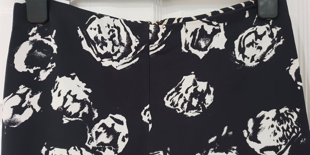 EMANUEL UNGARO PARIS Black & White Floral & Zig Zag Print Slim Leg Trousers UK10