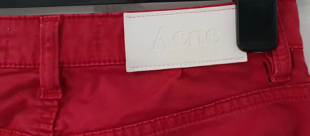 ACNE Deep Red Cotton Stretch FLEX S Slim Skinny Leg Trousers Jeans Pants 27/32