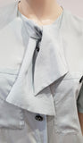 AKRIS Pale Mint Green 100% Silk Tie Neckline Short Sleeve Blouse Shirt Top CH36