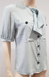AKRIS Pale Mint Green 100% Silk Tie Neckline Short Sleeve Blouse Shirt Top CH36