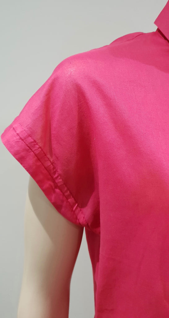 THEORY Pink 100% Cotton Semi Sheer Collared Short Sleeve Blouse Shirt Top L