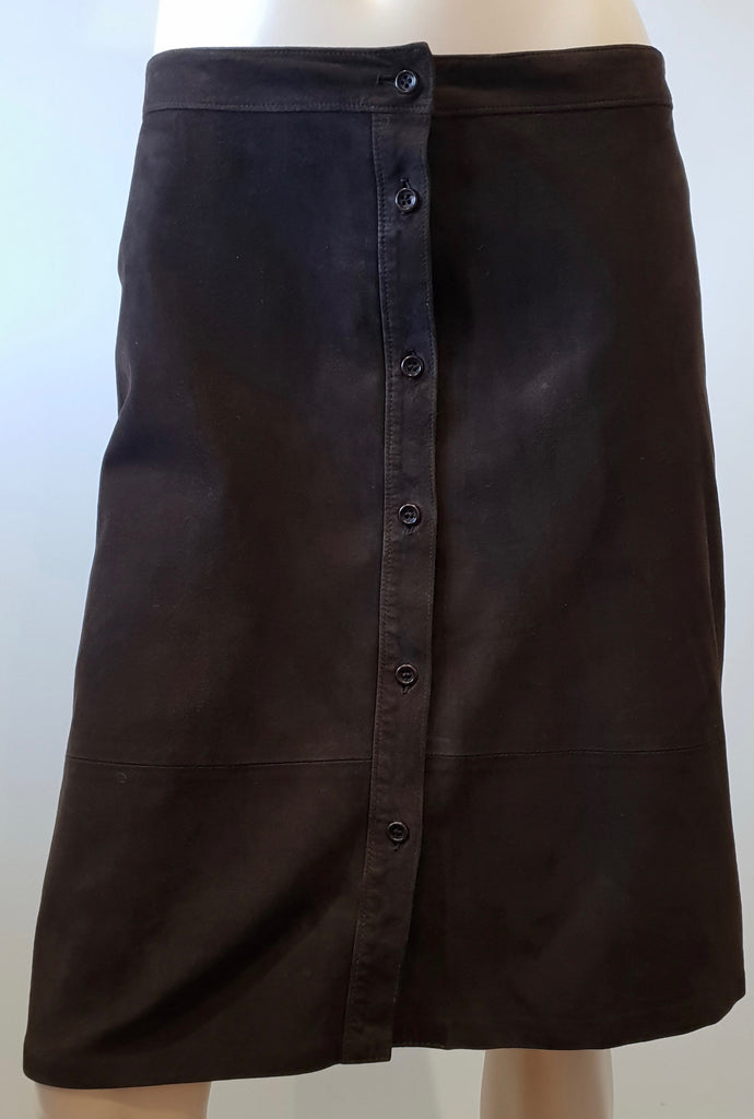 FARHI NICOLE FARHI Chocolate Brown Suede Button Fastened A-Line Skirt EU38 UK12