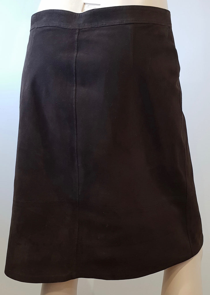 FARHI NICOLE FARHI Chocolate Brown Suede Button Fastened A-Line Skirt EU38 UK12