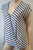 RAG & BONE JEAN White Navy Stripe Modal & Linen V Neck Short Sleeve Casual Top M