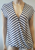 RAG & BONE JEAN White Navy Stripe Modal & Linen V Neck Short Sleeve Casual Top M