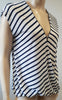 RAG & BONE JEAN White Navy Stripe Modal & Linen V Neck Short Sleeve Casual Top M