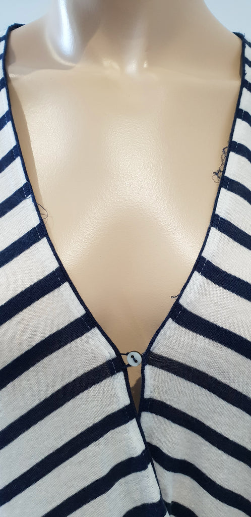 RAG & BONE JEAN White Navy Stripe Modal & Linen V Neck Short Sleeve Casual Top M