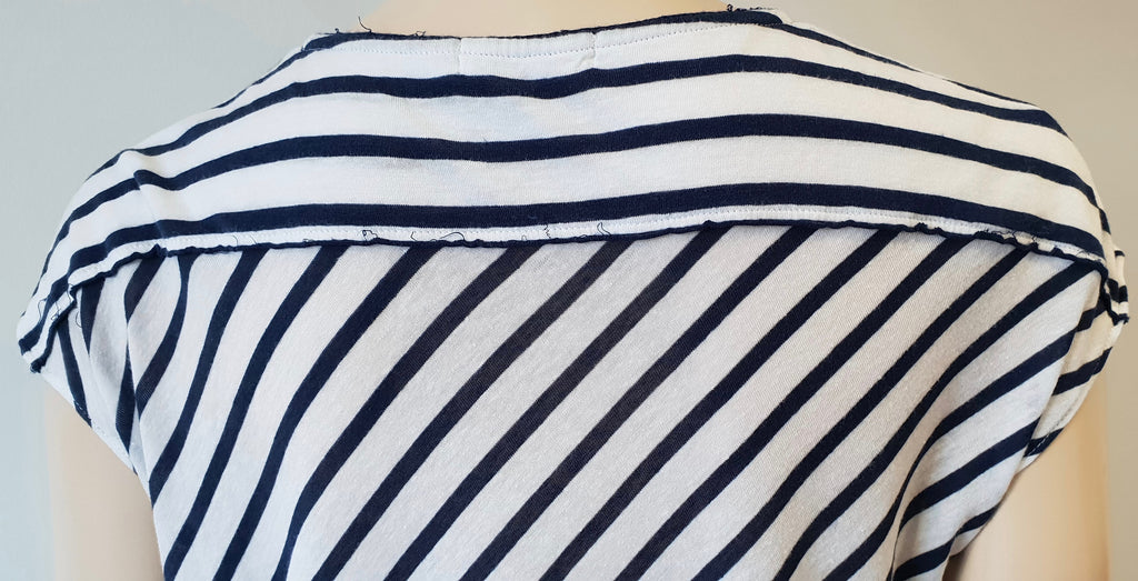 RAG & BONE JEAN White Navy Stripe Modal & Linen V Neck Short Sleeve Casual Top M