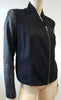 HELMUT LANG Black Textured Cotton Wool Zipper Long Leather Sleeve Blazer Jacket