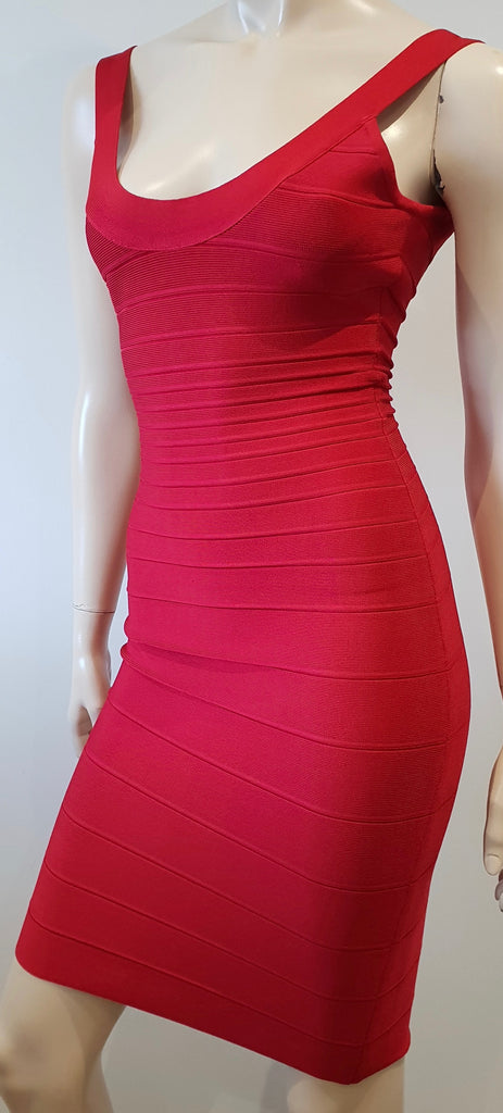HERVE LEGER Lipstick Red SADIE Fitted Stretch Sleeveless Bandage Bodycon Dress S