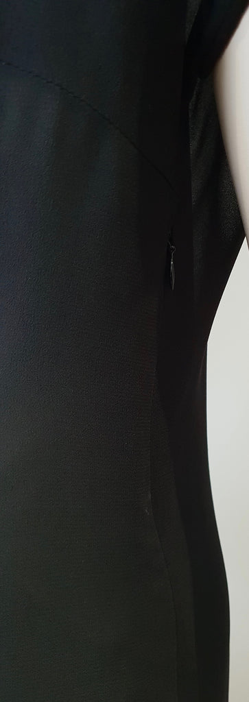 MIU MIU Black Tie Neckline Short Sleeve Elastic Waist Sheer Evening Dress IT44
