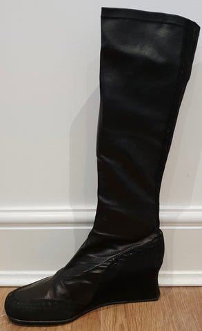 MANOLO BLAHNIK LONDON Black Leather Pointed Toe Over Knee Thigh Boots UK6