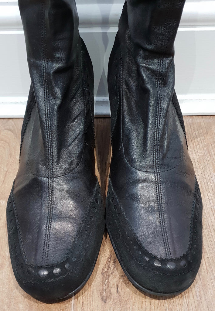 STEPHANIE KELIAN PARIS Black Suede & Leather Wedge Heel Knee High Boots UK5.5