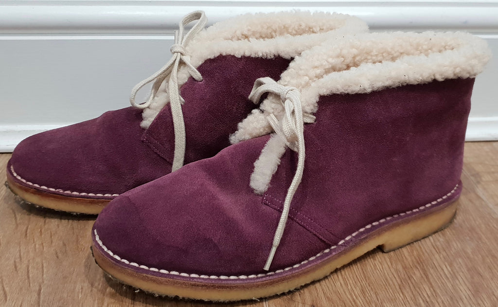 BALLY Pink Purple KAREM Suede Cream Shearling Lined Ankle Boots US9.5 UK6.5