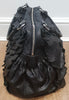 MIU MIU Made In Italy Black Leather Layer Tab Fringed Gathered Slouchy Tote Bag