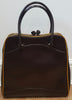 PRADA MILANO Chocolate Brown Leather Orange Trim Branded Dual Handle Tote Bag