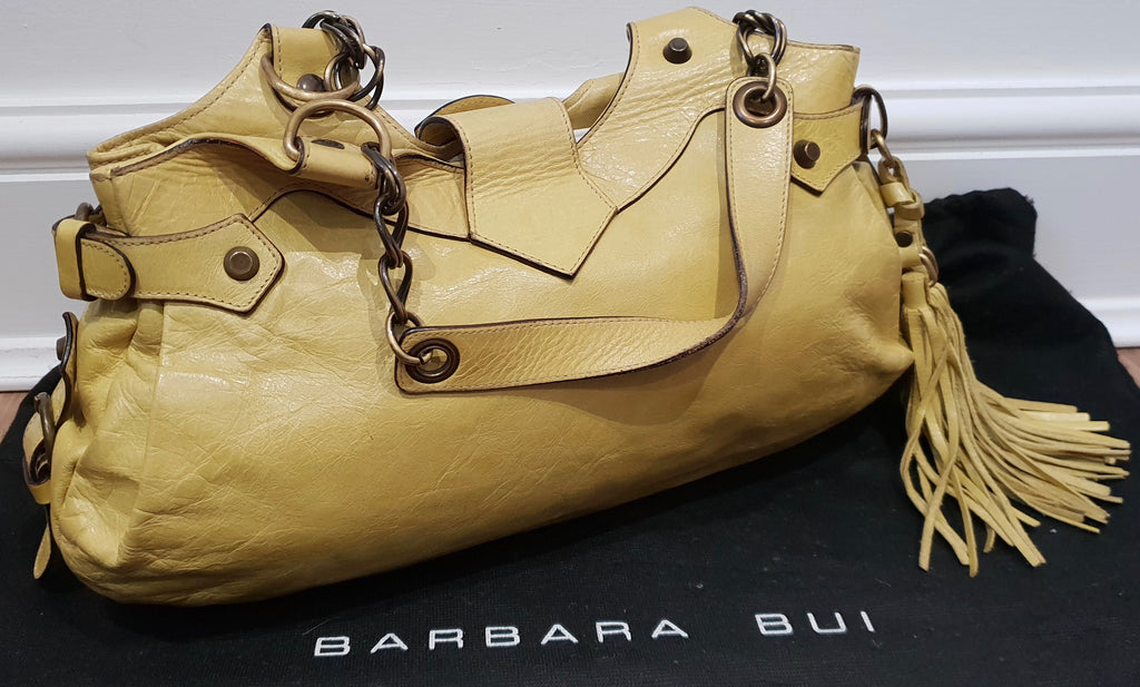 BARBARA BUI Yellow Leather Brass Tone Hardware Branded Small Tote Shoulder Bag